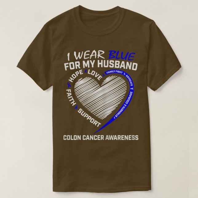 Camiseta Womens I Wear Blue For My Husband Colon Cancer Awa (Frente do Design)