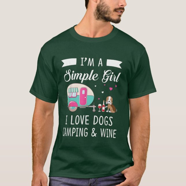Camiseta Womens Im A Simple Girl Love Dogs Camping And Wine (Frente)
