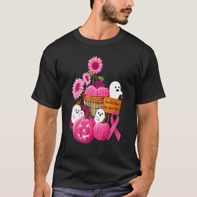Camiseta Womens In October We Wear Pink Ghosts & Pumpkins F (Frente)