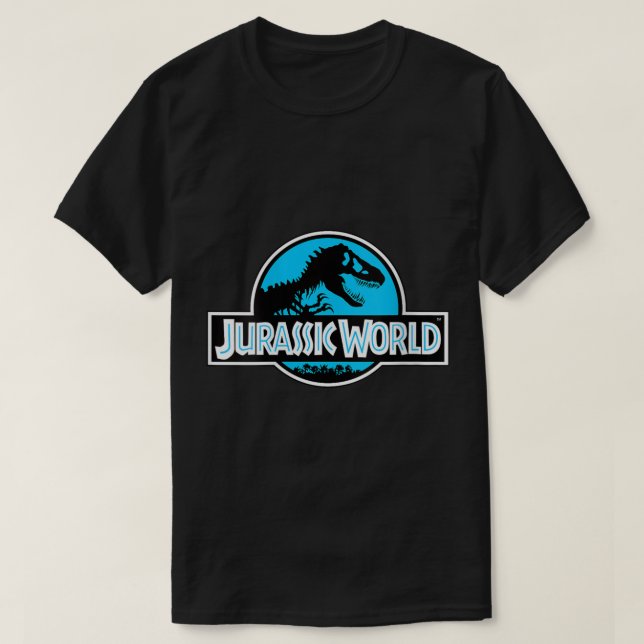 Camiseta Womens Jurassic World Basic Blue Logo Graphic VNec (Frente do Design)