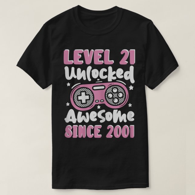 Camiseta Womens Level 21 Unlocked Awesome 2001 21th Birthda (Frente do Design)