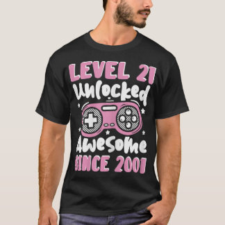 Camiseta Womens Level 21 Unlocked Awesome 2001 21th Birthda