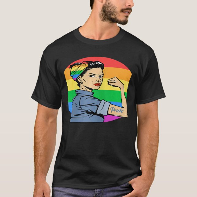 Camiseta Womens LGBT Gay Lesbian Pride Feminist Rainbow Fla (Frente)
