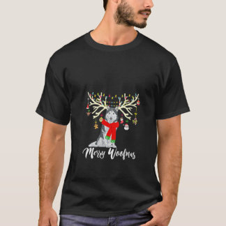 Camiseta Womens Merry Woofmas Siberian Husky Reindeer Chris