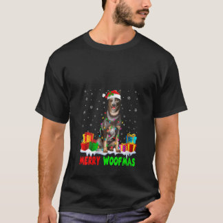 Camiseta Womens Merry Woofmas Xmas Lights Cute Australian C