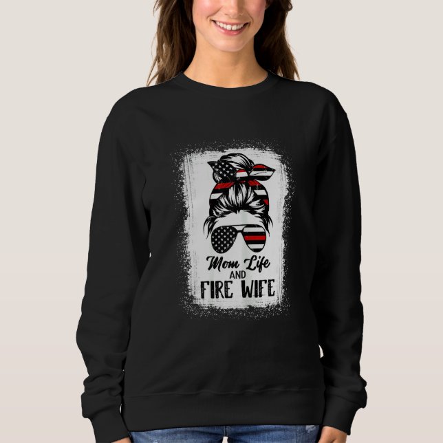 Camiseta Womens Mom Life and Fire Wife Firefighter Patrioti (Frente)