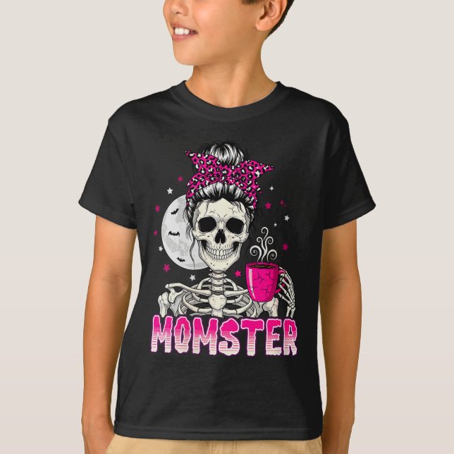 Camiseta Womens Momster Skull Mom Coffee Lover Halloween Me (Frente)
