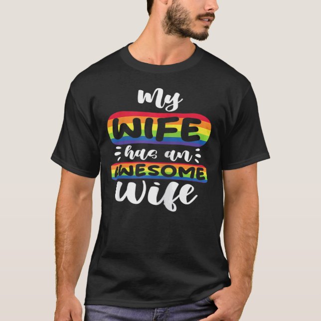 Camiseta Womens My Wife Has An Awesome Wife Lesbian Pride L (Frente)