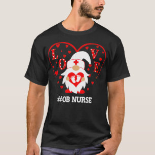 Camiseta Womens OB Dia de os namorados Enfermeira Gnome Fam