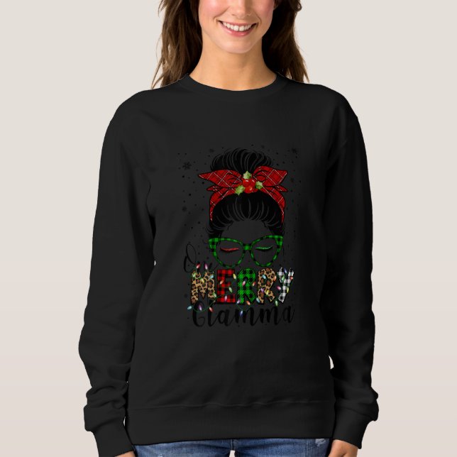 Camiseta Womens One Merry Glamma Messy Bun Christmas Family (Frente)