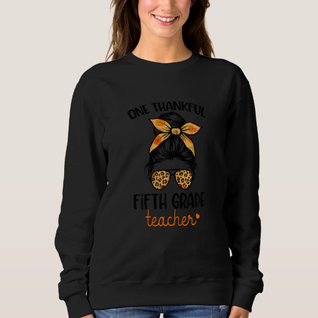 Camiseta Womens One Thankful Fifth Grade Teacher Happy Fall (Frente)