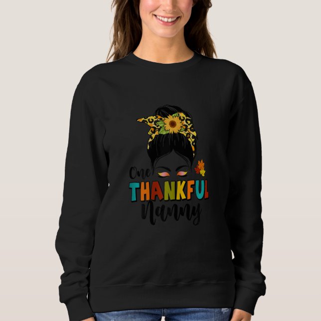 Camiseta Womens One Thankful Nanny Leopard Messy Bun Fall T (Frente)