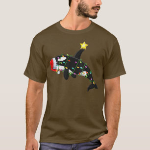 Camiseta Womens Orca Fish Lighting Xmas Tree Matando Orca