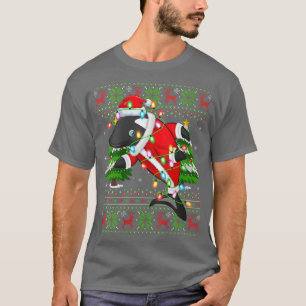 Camiseta Womens Orca Fish Xmas Tree Mating Papais noeis Orc