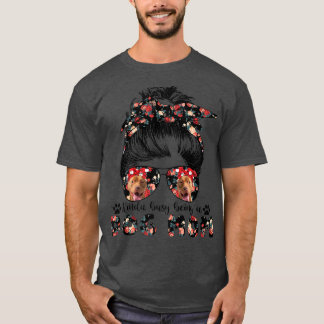 Camiseta Womens Pit bull Dog Mom Messy Bun Hair Glasses Pre