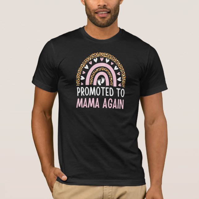 Camiseta Womens Promoted To Mama Again Rainbow Leopard Seco (Frente)