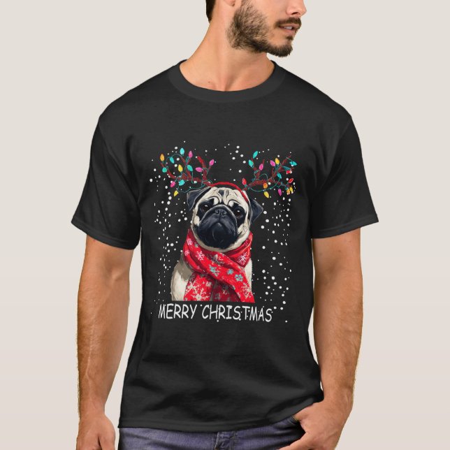 Camiseta Womens Pug Dog Xmas Santa Hat F Christma Long Slee (Frente)