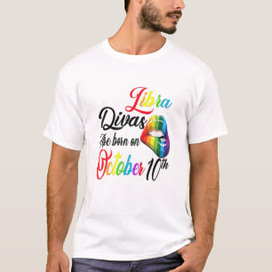 Camiseta Womens Rainbow Divas São Nasceres Em 10 De Outubro