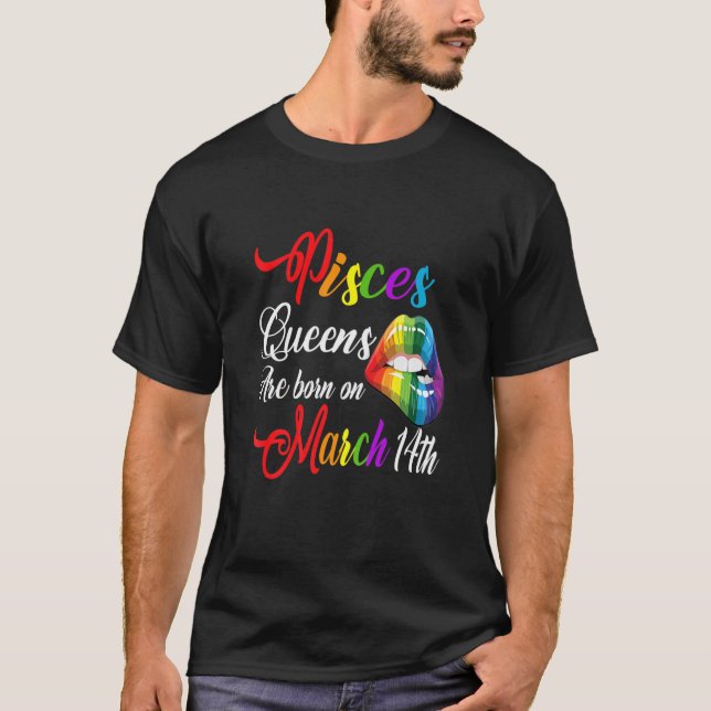 Camiseta Womens Rainbow Lábios Fevereiro 14 de Março Queens (Frente)