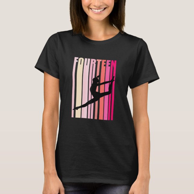 Camiseta Womens Retro Gymnastics 14 14 Quarto Aniversário (Frente)
