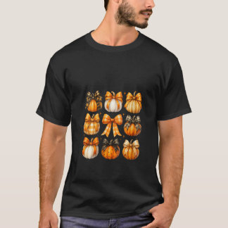 Camiseta Womens Retro Pumpkin Coquette Bows Fall Thanksgivi