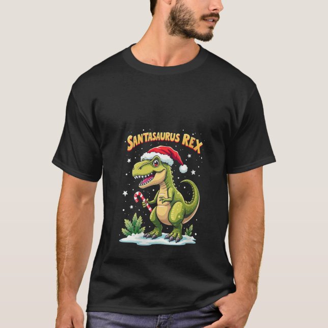 Camiseta Womens Santasaurus Rex Funny Dinosaur xmas Santa H (Frente)