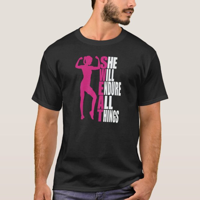 Camiseta Womens She Will Endure All Things Fitness Gym Wome (Frente)