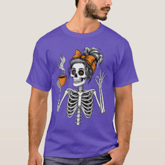 Camiseta Womens Skeleton Coffee Lover Halloween Pumpkin Spo