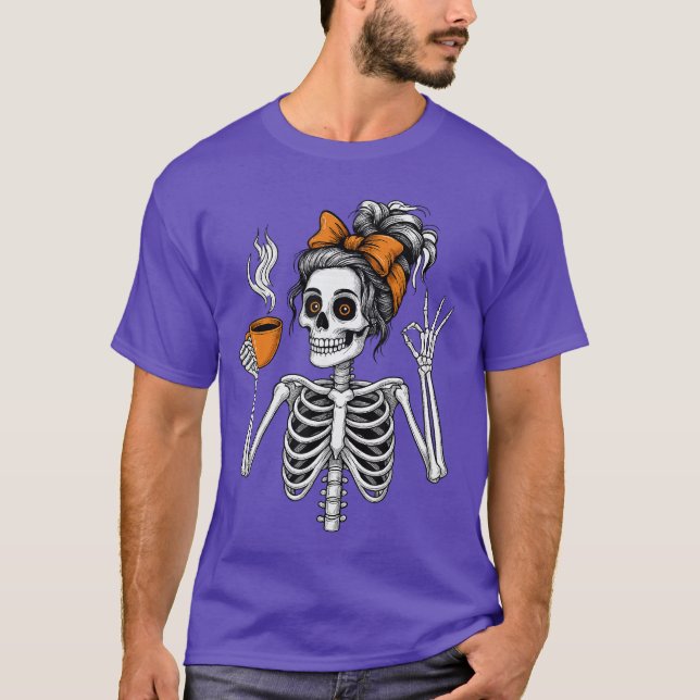 Camiseta Womens Skeleton Coffee Lover Halloween Pumpkin Spo (Frente)