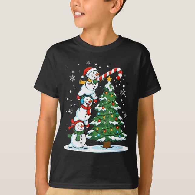 Camiseta Womens Snowman Candy Cane Christmas Tree Winter Fu (Frente)