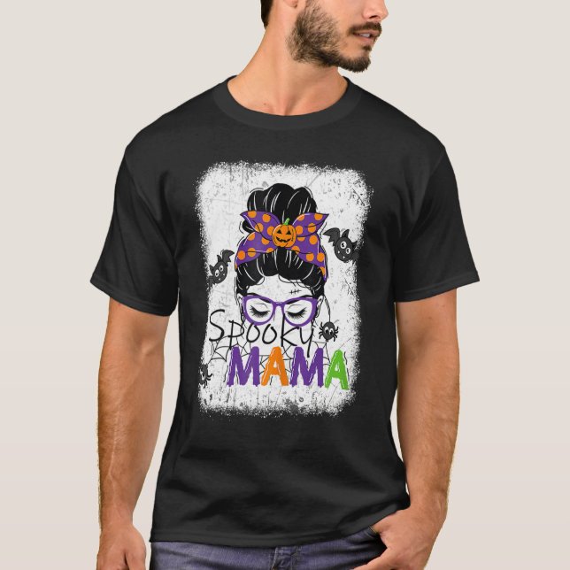 Camiseta Womens Spooky Mama Pumpkin Bow (Frente)