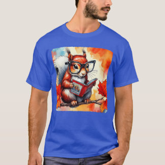 Camiseta Womens Squirrel Reading Comic Book On Autumn Branc