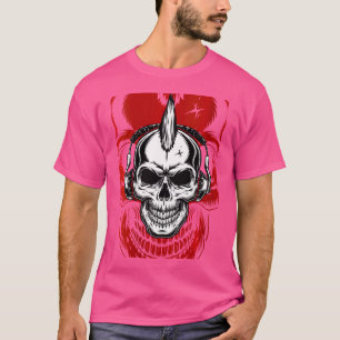 Camiseta Womens Steampunk Skull Com Fones de ouvido Cyber S