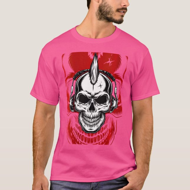 Camiseta Womens Steampunk Skull Com Fones de ouvido Cyber S (Frente)