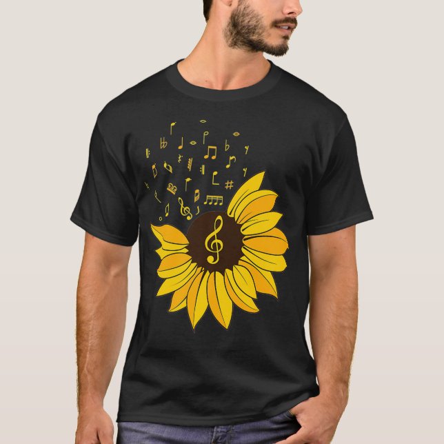 Camiseta Womens Sunflower Music Lover Notes Student Teacher (Frente)