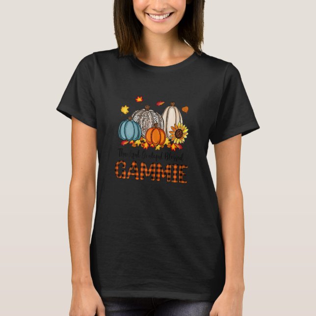 Camiseta Womens Thankful Grateful Blessed Gammie Pumpkins F (Frente)