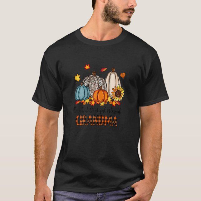 Camiseta Womens Thankful Grateful Blessed Grandma Pumpkins  (Frente)