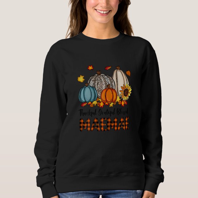Camiseta Womens Thankful Grateful Blessed Mae mae Pumpkins  (Frente)