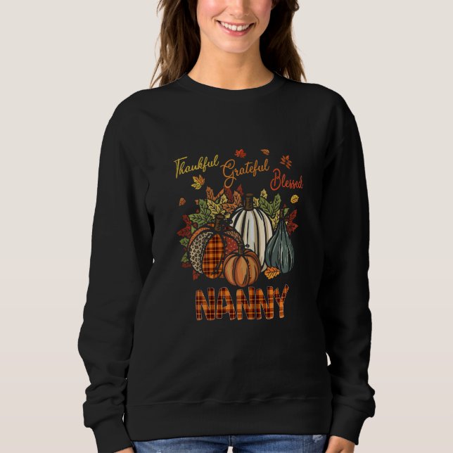 Camiseta Womens Thankful Grateful Blessed Nanny Pumpkins Fa (Frente)