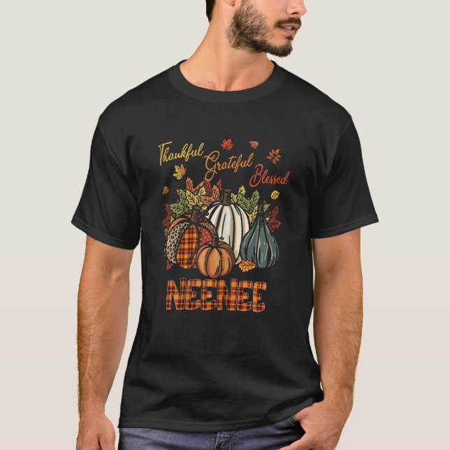 Camiseta Womens Thankful Grateful Blessed Nene Pumpkins Fal (Frente)