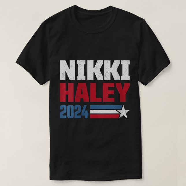 Camiseta Womens Vintage Nikki Haley 2024 Pelo Presidente (Frente do Design)
