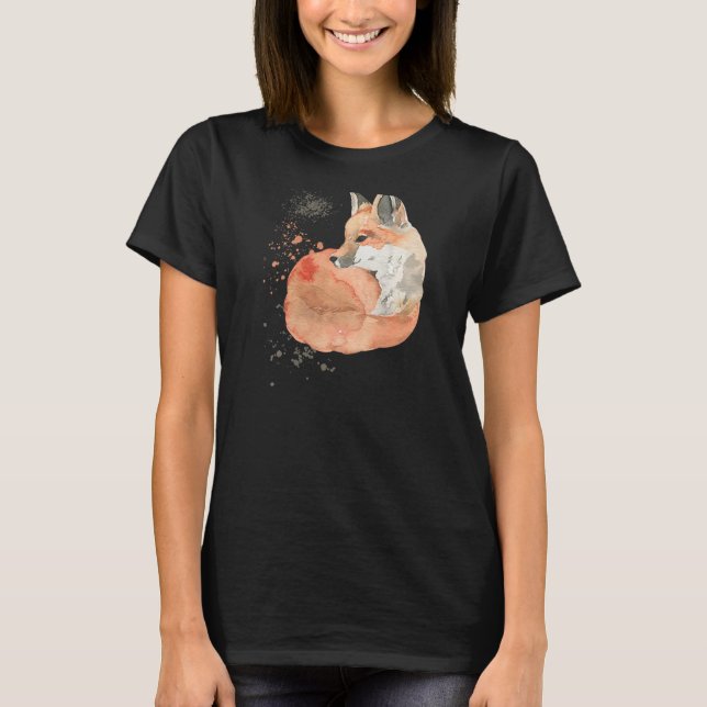 Camiseta Womens Watercolor Red Fox Willife (Frente)
