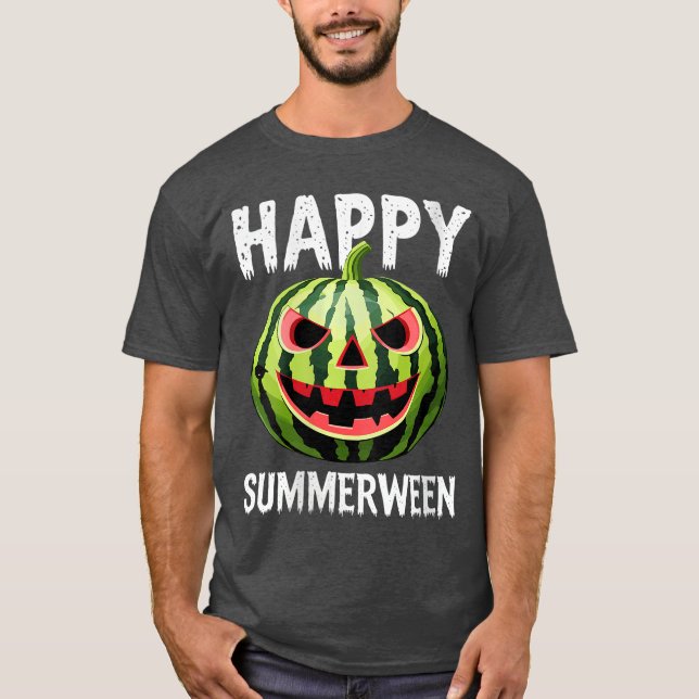 Camiseta Womens Watermelon Jackolantern Summer Halloween Ha (Frente)
