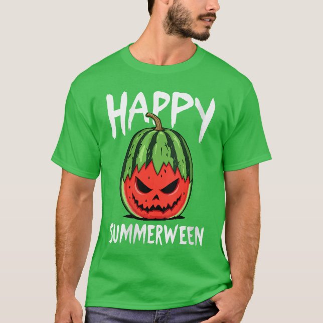 Camiseta Womens Watermelon Jackolantern Summer Halloween Ha (Frente)