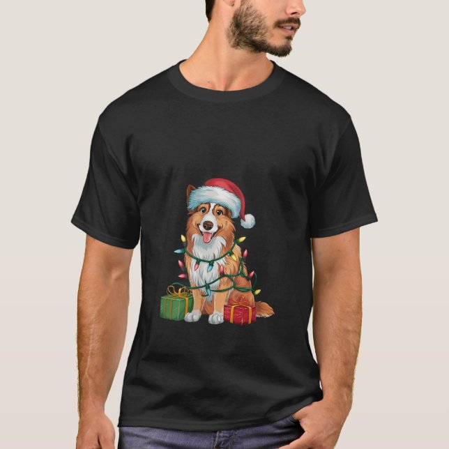 Camiseta Womens Xmas Lighting Santa Hat English Shepherd Do (Frente)