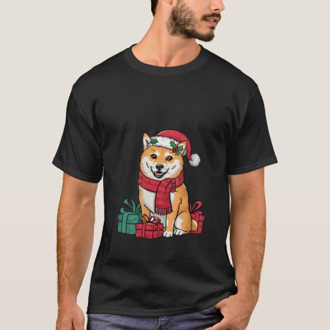 Camiseta Womens Xmas Party Decoration Santa Shiba Inu Dog C (Frente)