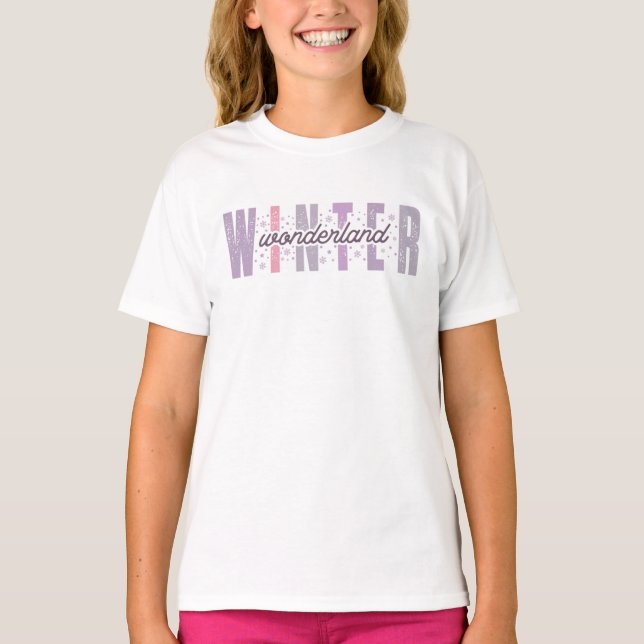Camiseta Wonderland de inverno - Tipografia Festiva (Frente)