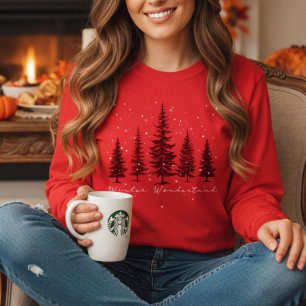 Camiseta Wonderland Pine Tres Snowflakes Natal