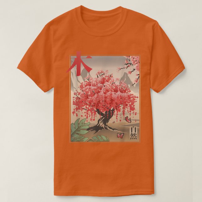 Camiseta Woodblock Sakura Cherry Blossom Tree Japonês (Frente do Design)