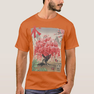 Camiseta Woodblock Sakura Cherry Blossom Tree Japonês